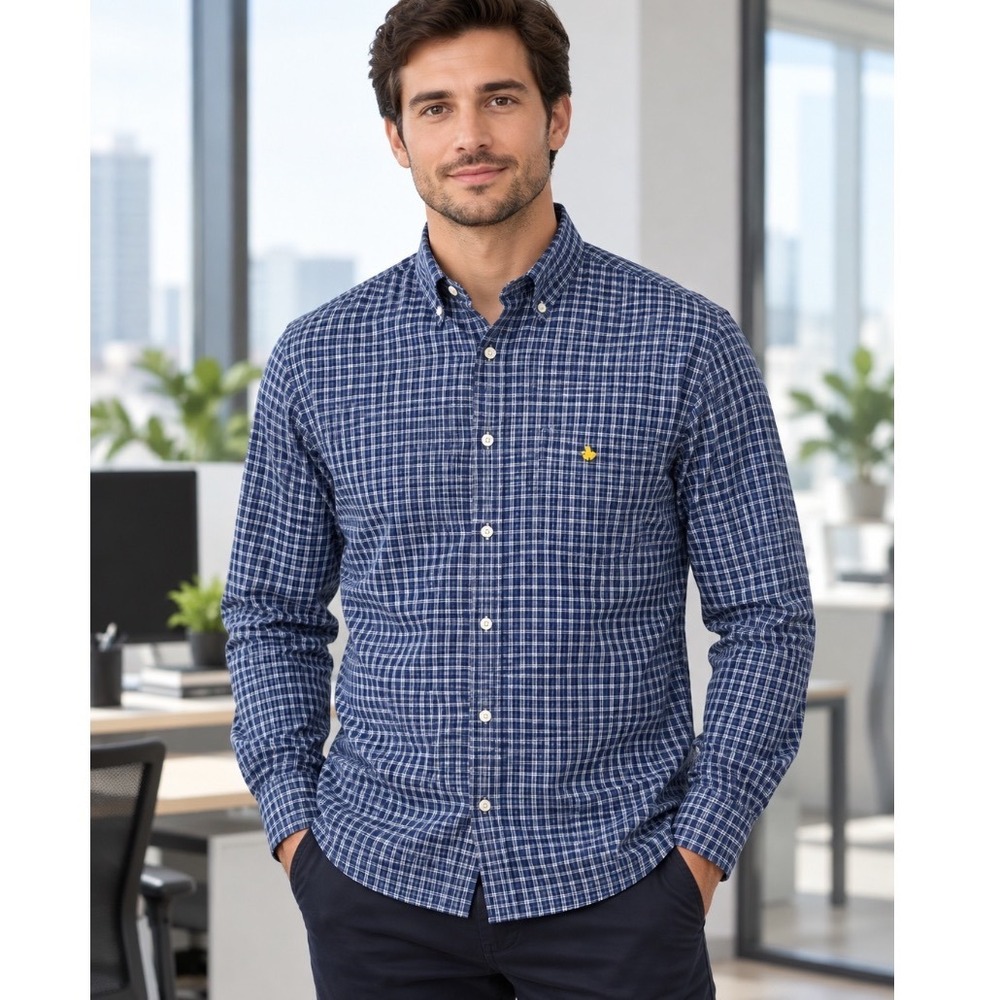 Brooks Brothers 346 Mens XL Blue White Grid Check Non-Iron Supima Cotton Shirt